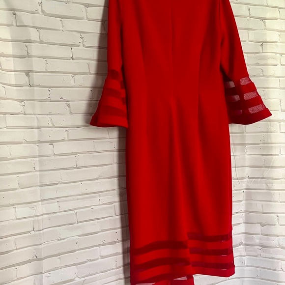 EUC Calvin Klein bold red dress bell sleeves fit shift lined size 10 - Picture 5 of 10